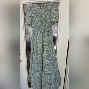 Zattcas Green Patterned Long Maxi Teacher Dress Medium